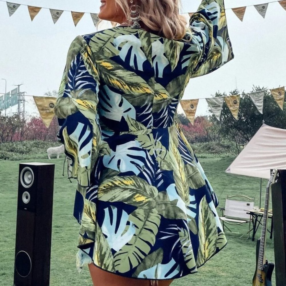 Boho Tropical Print Knot Front Blouse Top - Picture 5 of 5